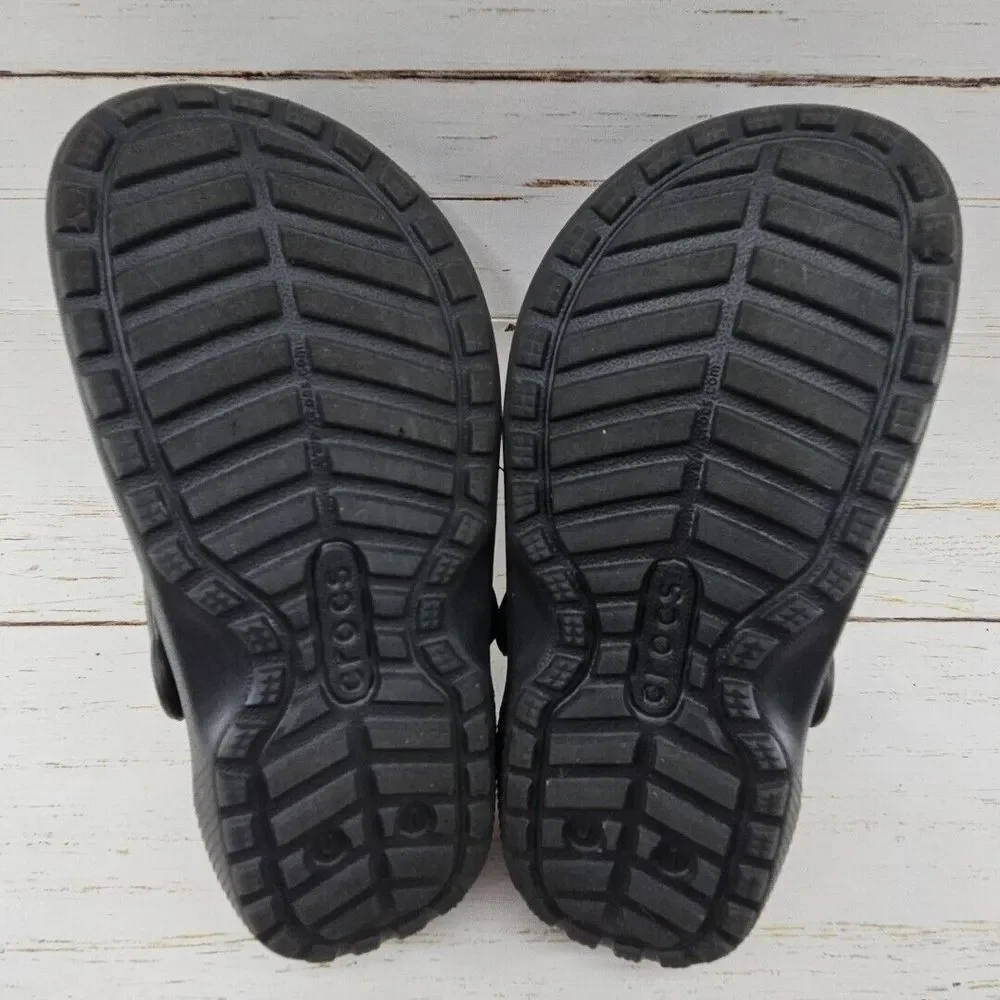 Crocs Youth Size J1 Black‎ Faux Fur Lined Clogs Slip On Shoes Slingback 203506